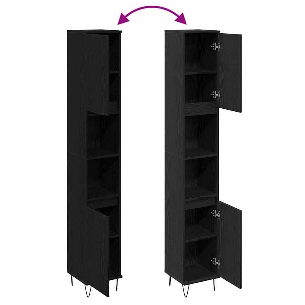 Badkamer Kast Zwart Eiken 30 x 30 x 190 cm Bewerkt hout is nu te koop bij PeponiXL, paradijselijk wonen!