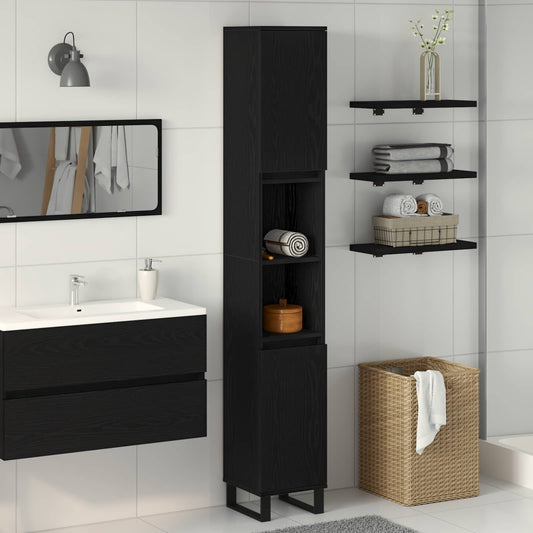 Badkamer Kast Zwart Eiken 30 x 30 x 190 cm Bewerkt hout is nu te koop bij PeponiXL, paradijselijk wonen!