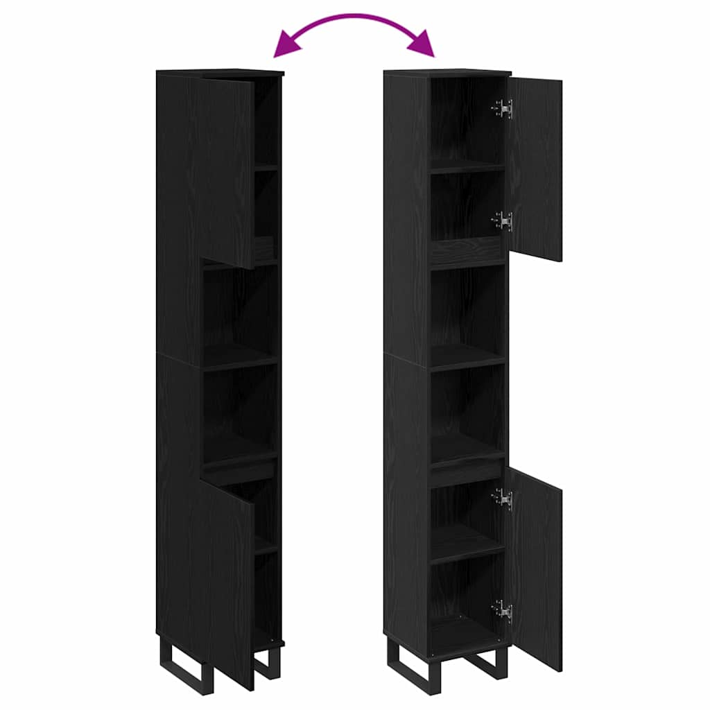 Badkamer Kast Zwart Eiken 30 x 30 x 190 cm Bewerkt hout is nu te koop bij PeponiXL, paradijselijk wonen!