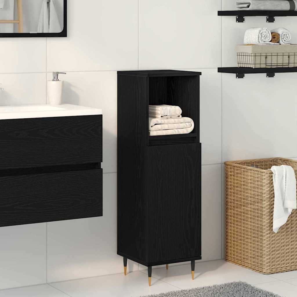 Badkamer Kast Zwart Eiken 30 x 30 x 100 cm Bewerkt hout is nu te koop bij PeponiXL, paradijselijk wonen!