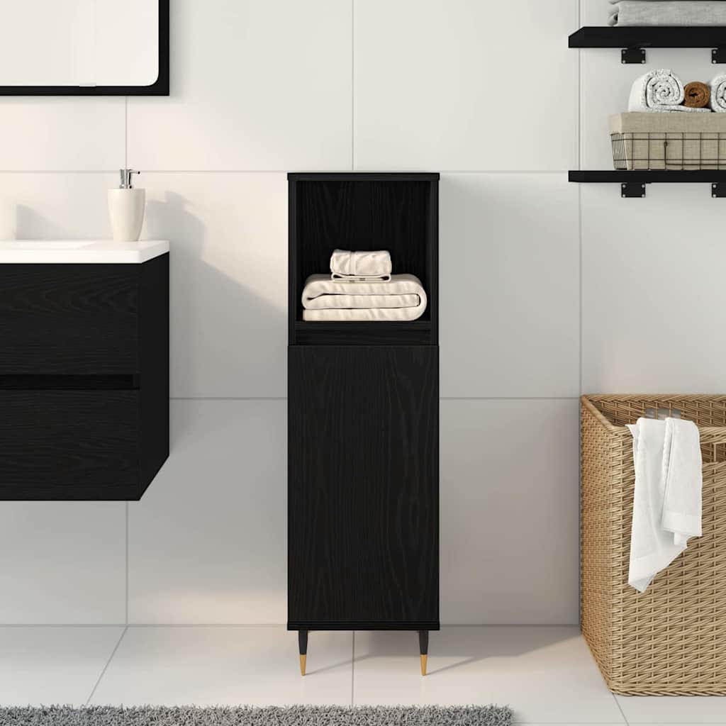 Badkamer Kast Zwart Eiken 30 x 30 x 100 cm Bewerkt hout is nu te koop bij PeponiXL, paradijselijk wonen!