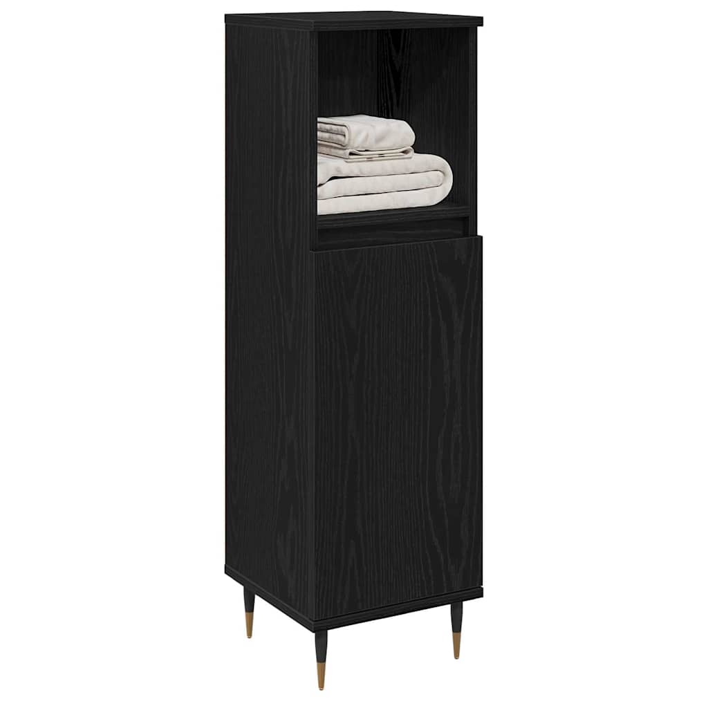 Badkamer Kast Zwart Eiken 30 x 30 x 100 cm Bewerkt hout is nu te koop bij PeponiXL, paradijselijk wonen!