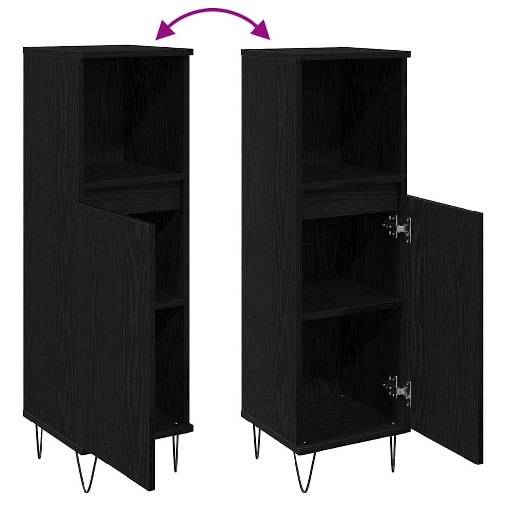 Badkamer Kast Zwart Eiken 30 x 30 x 100 cm Bewerkt hout is nu te koop bij PeponiXL, paradijselijk wonen!