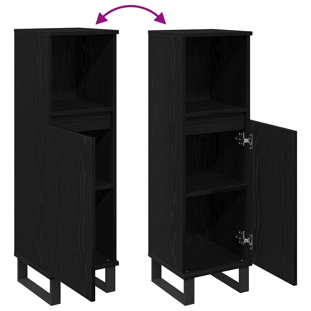 Badkamer Kast Zwart Eiken 30 x 30 x 100 cm Bewerkt hout is nu te koop bij PeponiXL, paradijselijk wonen!