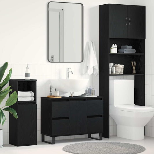 Badkamer Kast met lade Zwart Eiken 80 x 33 x 60 cm Bewerkt hout is nu te koop bij PeponiXL, paradijselijk wonen!