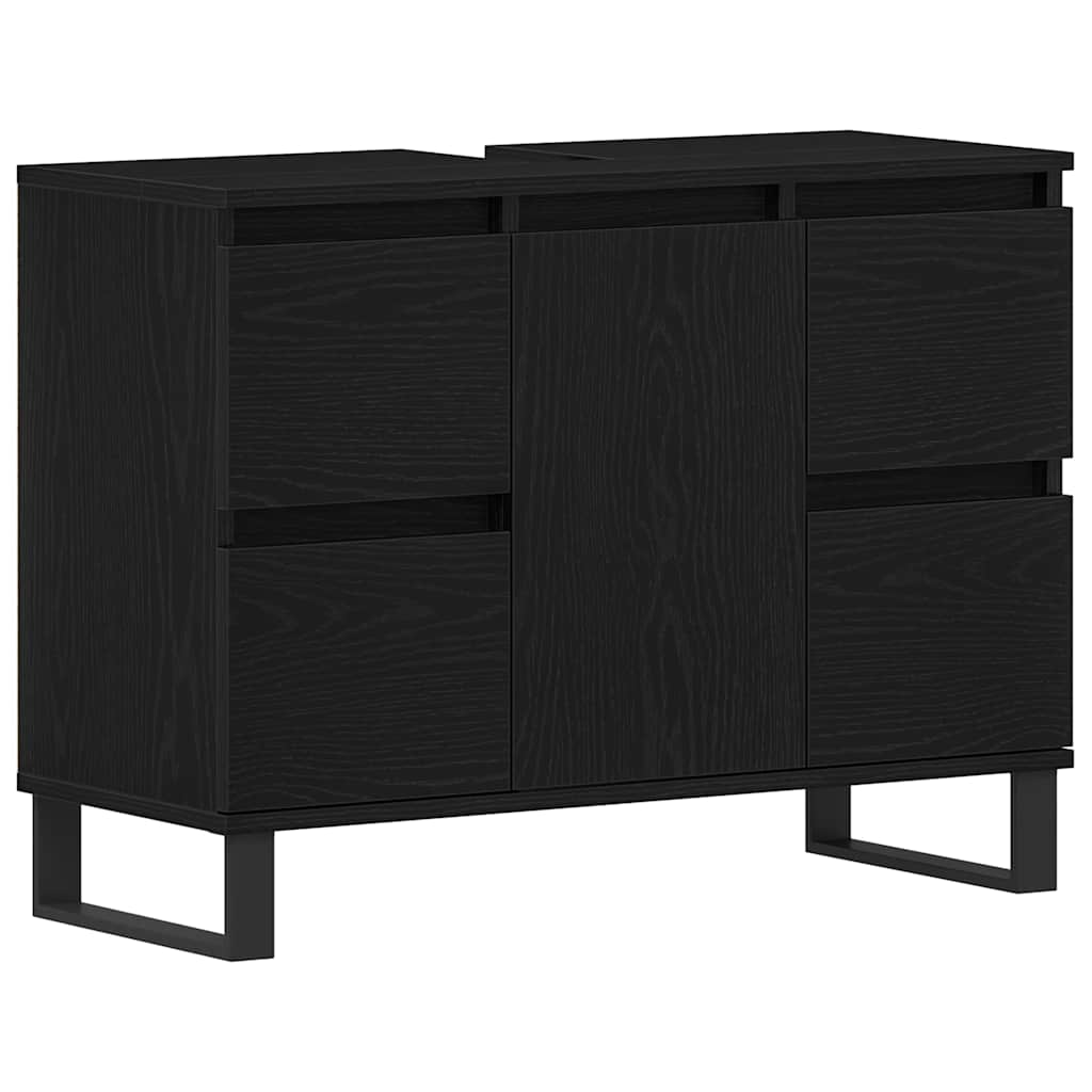 Badkamer Kast met lade Zwart Eiken 80 x 33 x 60 cm Bewerkt hout is nu te koop bij PeponiXL, paradijselijk wonen!