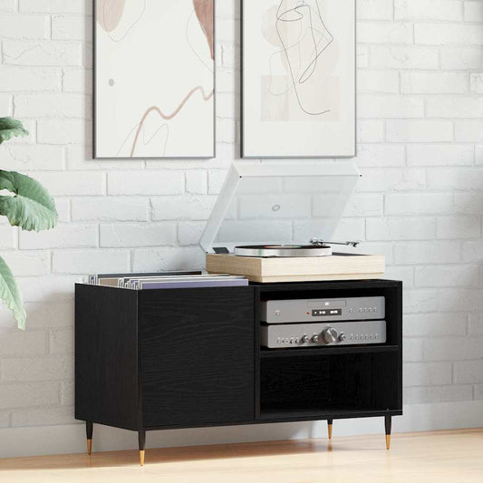 Platenkast met plank Zwart Eiken 85 x 38 x 48 cm Bewerkt hout is nu te koop bij PeponiXL, paradijselijk wonen!