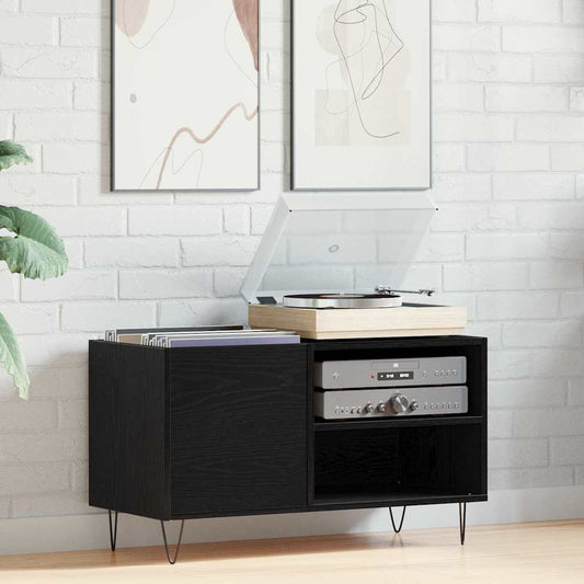 Platenkast met plank Zwart Eiken 85 x 38 x 48 cm Bewerkt hout is nu te koop bij PeponiXL, paradijselijk wonen!