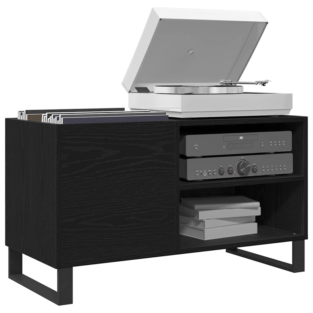 Platenkast met plank Zwart Eiken 85 x 38 x 48 cm Bewerkt hout is nu te koop bij PeponiXL, paradijselijk wonen!