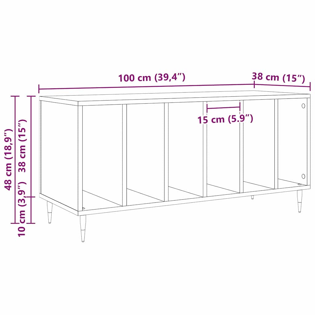 Platenkast met plank artisanaal eikenkleurig 100 x 38 x 48 cm is nu te koop bij PeponiXL, paradijselijk wonen!