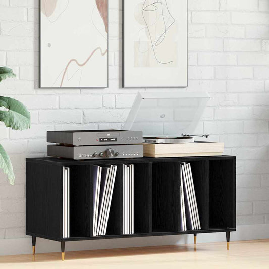 Platenkast met plank Zwart Eiken 100 x 38 x 48 cm Bewerkt hout is nu te koop bij PeponiXL, paradijselijk wonen!