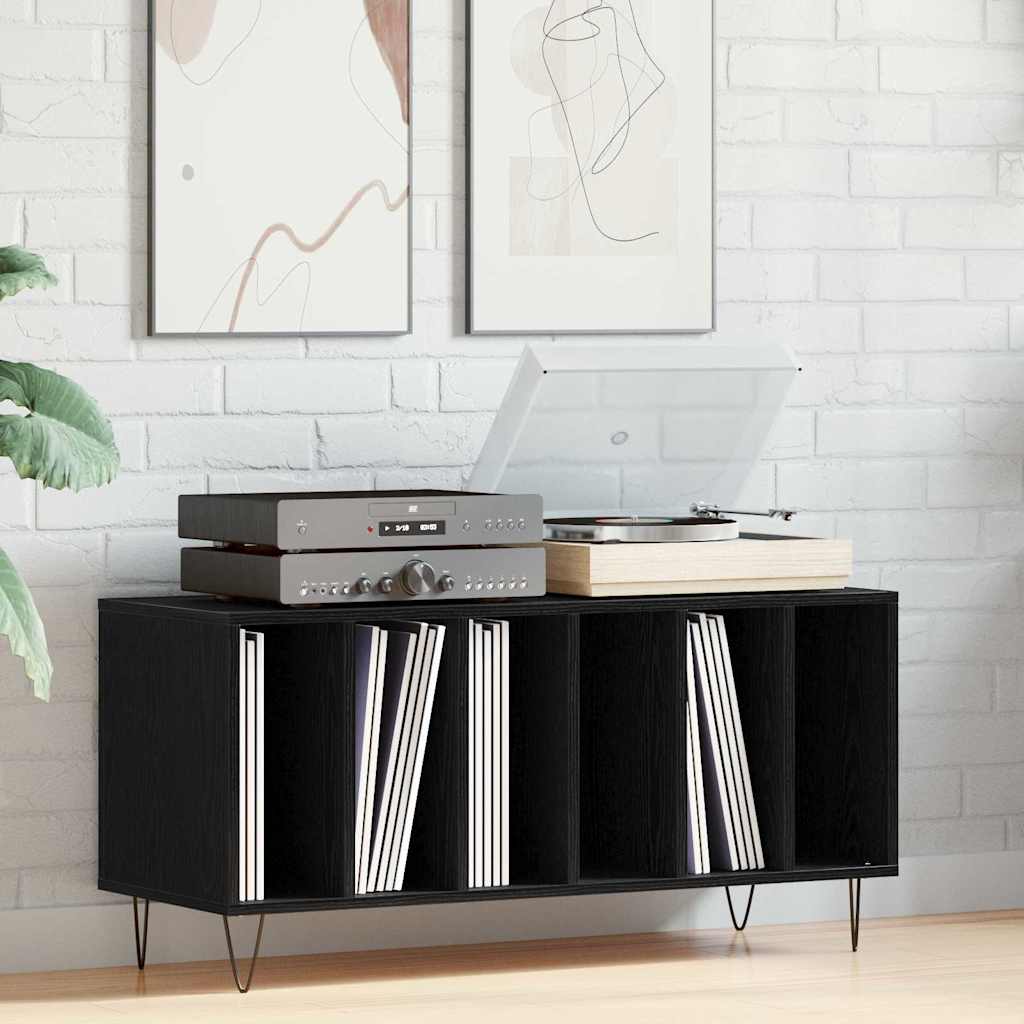 Platenkast met plank Zwart Eiken 100 x 38 x 48 cm Bewerkt hout is nu te koop bij PeponiXL, paradijselijk wonen!
