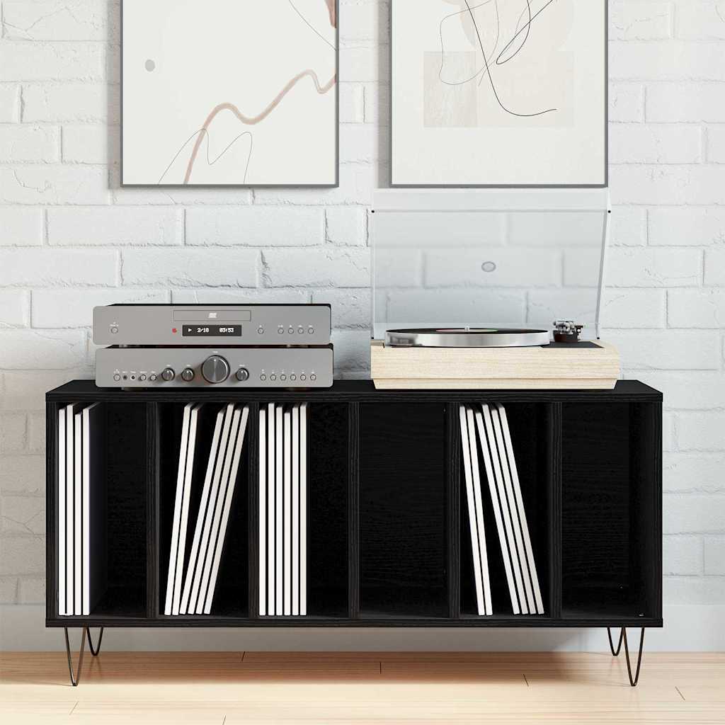 Platenkast met plank Zwart Eiken 100 x 38 x 48 cm Bewerkt hout is nu te koop bij PeponiXL, paradijselijk wonen!