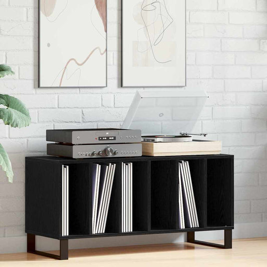 Platenkast met plank Zwart Eiken 100 x 38 x 48 cm Bewerkt hout is nu te koop bij PeponiXL, paradijselijk wonen!