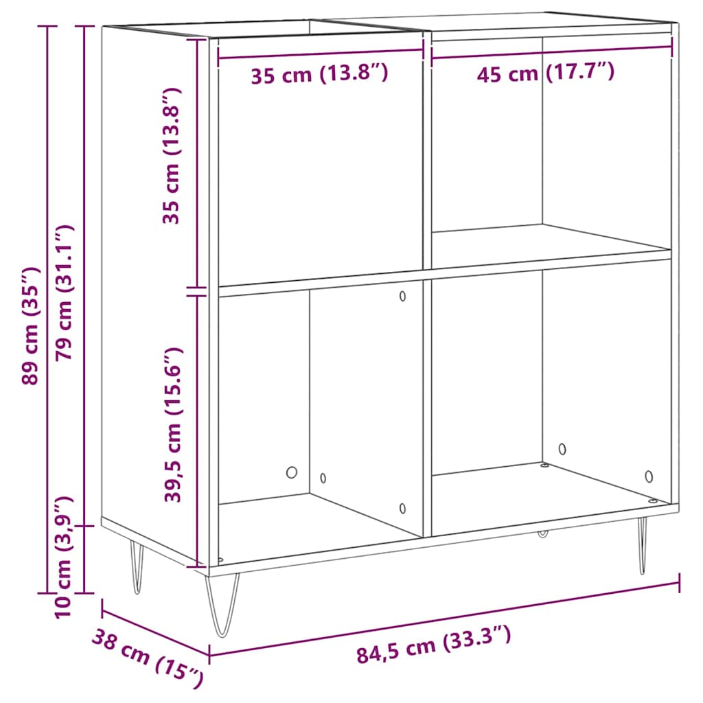 Platenkast artisanaal eikenkleurig 85 x 38 x 89 cm Bewerkt hout is nu te koop bij PeponiXL, paradijselijk wonen!