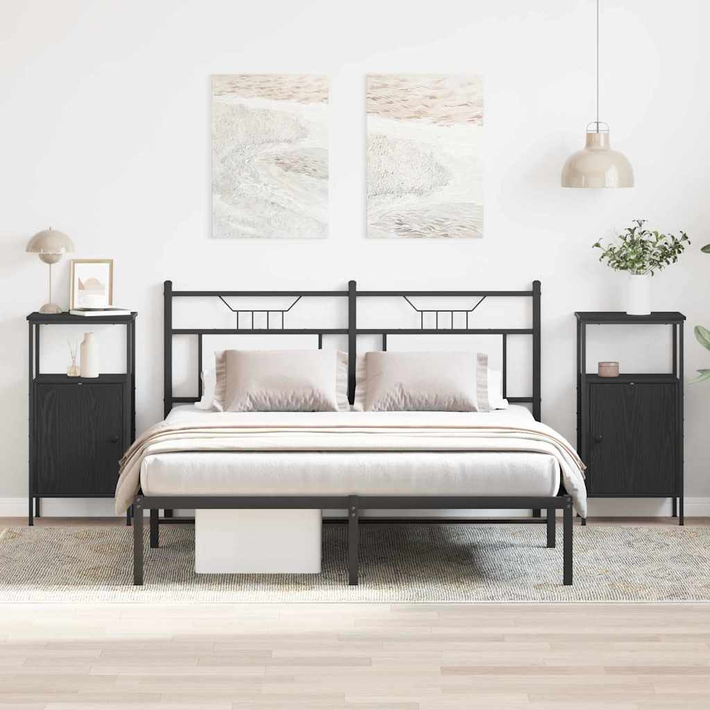 Nachtkastje 2 pcs Zwart Eiken 41 x 31 x 80 cm Bewerkt hout is nu te koop bij PeponiXL, paradijselijk wonen!