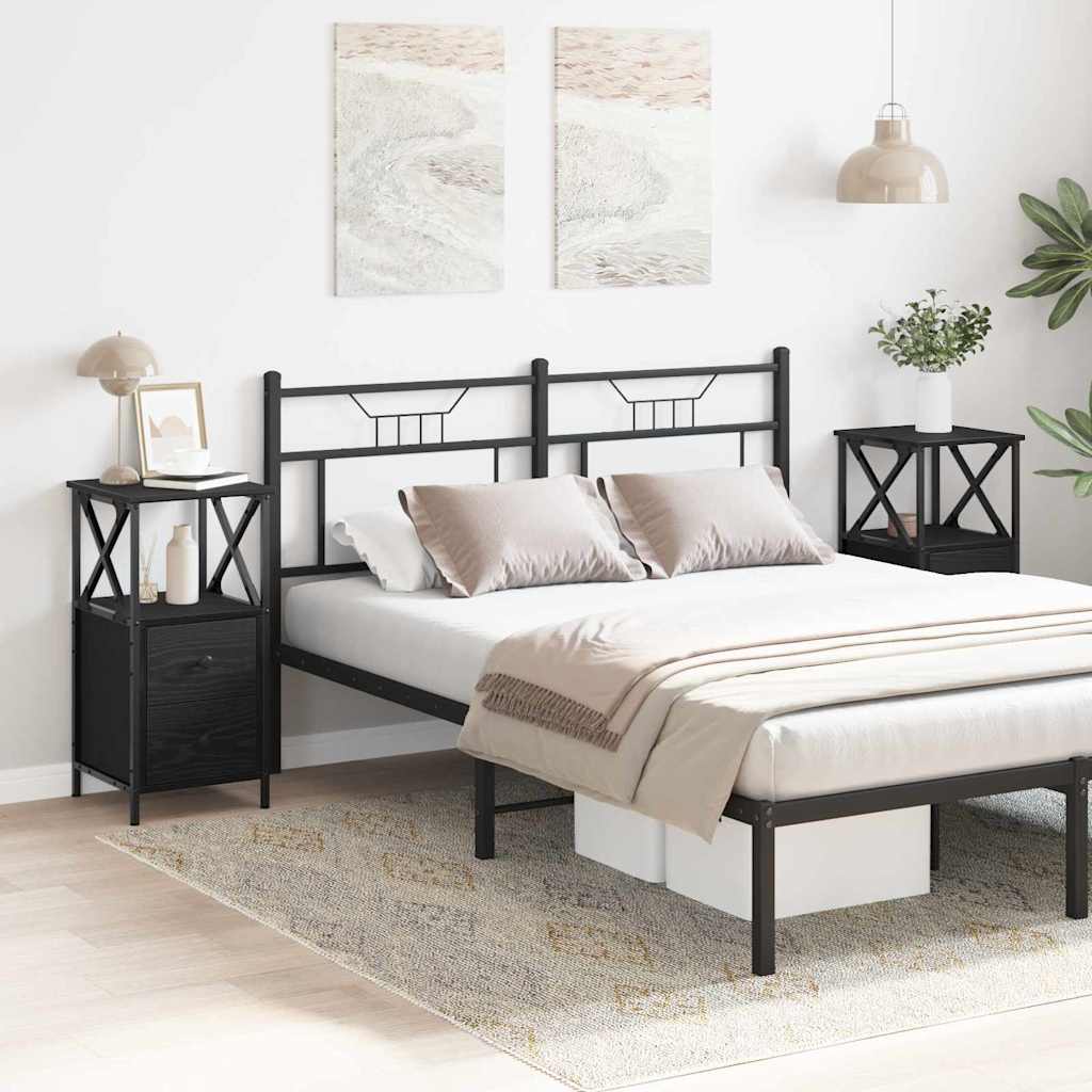 Nachtkastje 2 pcs Zwart Eiken 34 x 35,5 x 70 cm Bewerkt hout is nu te koop bij PeponiXL, paradijselijk wonen!