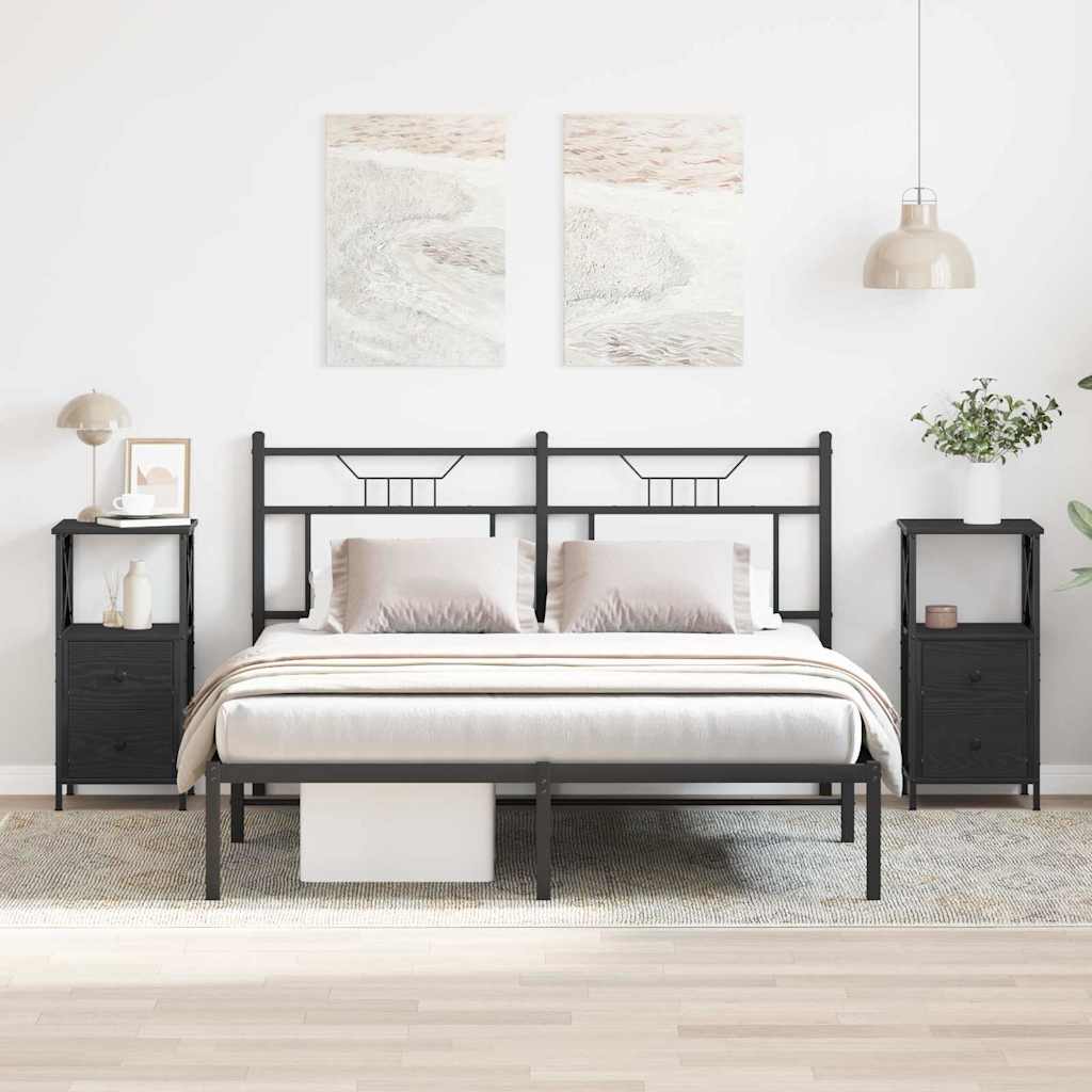 Nachtkastje 2 pcs Zwart Eiken 34 x 35,5 x 70 cm Bewerkt hout is nu te koop bij PeponiXL, paradijselijk wonen!