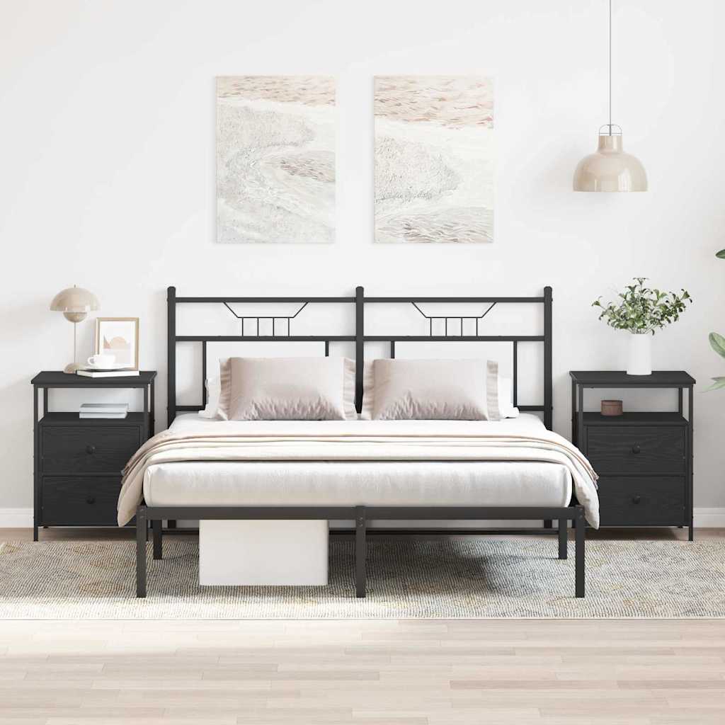 Nachtkastje 2 pcs Zwart Eiken 34 x 35,5 x 50 cm Bewerkt hout is nu te koop bij PeponiXL, paradijselijk wonen!