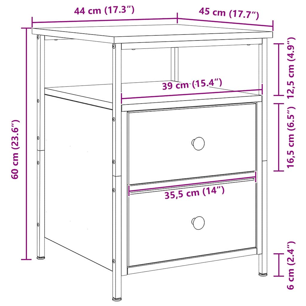 Nachtkastje 2 pcs Zwart Eiken 34 x 35,5 x 50 cm Bewerkt hout is nu te koop bij PeponiXL, paradijselijk wonen!
