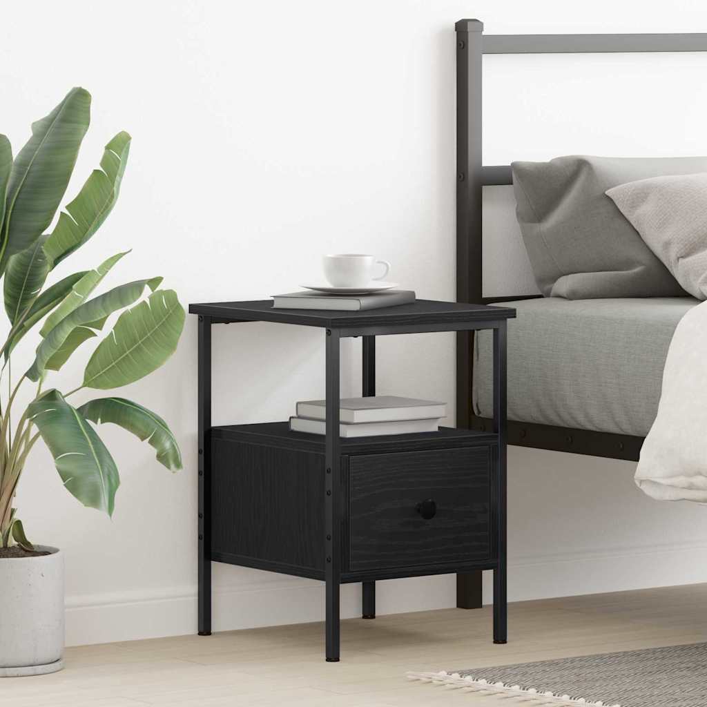 Nachtkastje met lade Zwart Eiken 34 x 36 x 50 cm Bewerkt hout is nu te koop bij PeponiXL, paradijselijk wonen!
