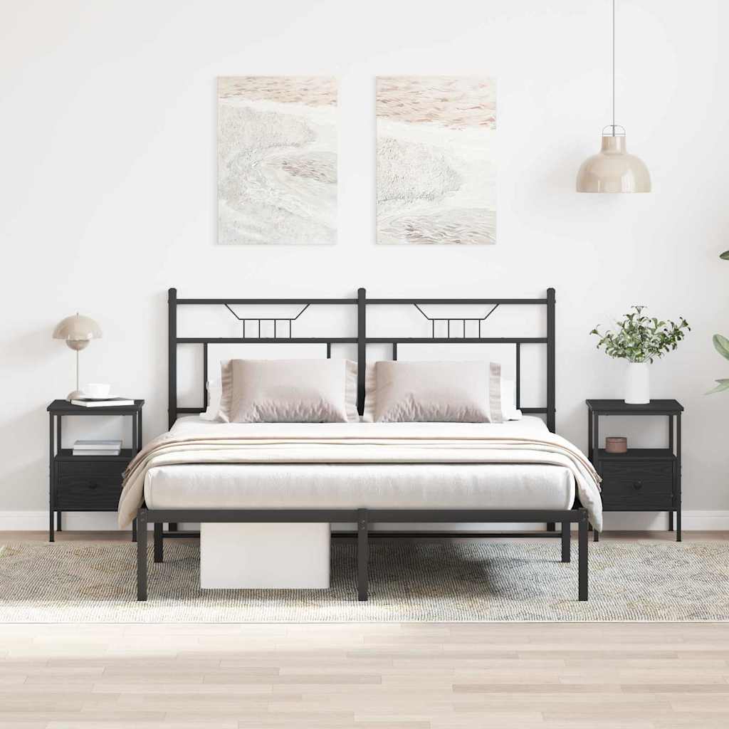 Nachtkastje 2 pcs Zwart Eiken 34 x 36 x 50 cm Bewerkt hout is nu te koop bij PeponiXL, paradijselijk wonen!