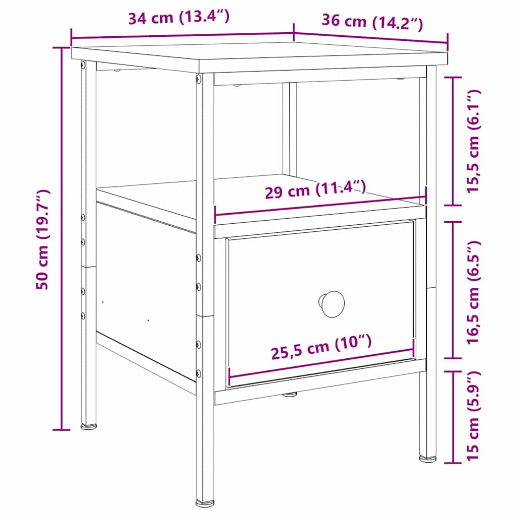 Nachtkastje 2 pcs Zwart Eiken 34 x 36 x 50 cm Bewerkt hout is nu te koop bij PeponiXL, paradijselijk wonen!
