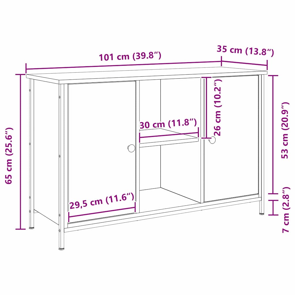 Tv-meubelset Zwart Eiken 101 x 35 x 65 cm Bewerkt hout is nu te koop bij PeponiXL, paradijselijk wonen!