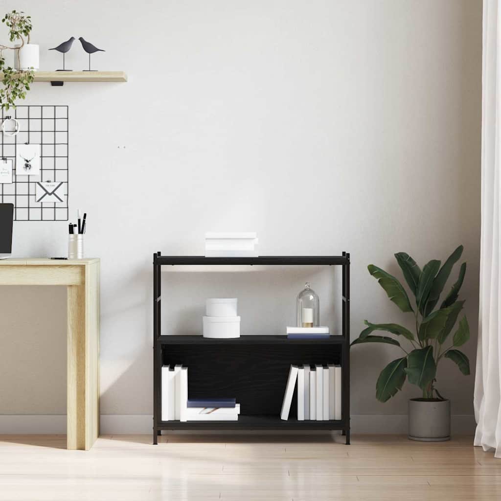 Boekenkast Zwart eiken 80 x 30 x 78.5 cm Bewerkt hout is nu te koop bij PeponiXL, paradijselijk wonen!