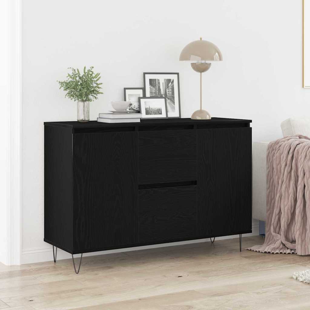 Dressoir met lade Zwart Eiken 101,5 x 35 x 70 cm Bewerkt hout is nu te koop bij PeponiXL, paradijselijk wonen!