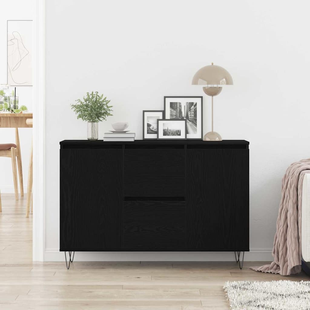 Dressoir met lade Zwart Eiken 101,5 x 35 x 70 cm Bewerkt hout is nu te koop bij PeponiXL, paradijselijk wonen!