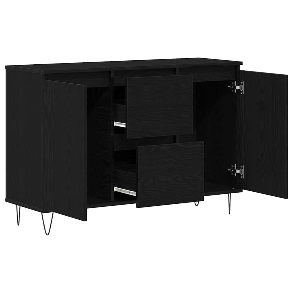 Dressoir met lade Zwart Eiken 101,5 x 35 x 70 cm Bewerkt hout is nu te koop bij PeponiXL, paradijselijk wonen!
