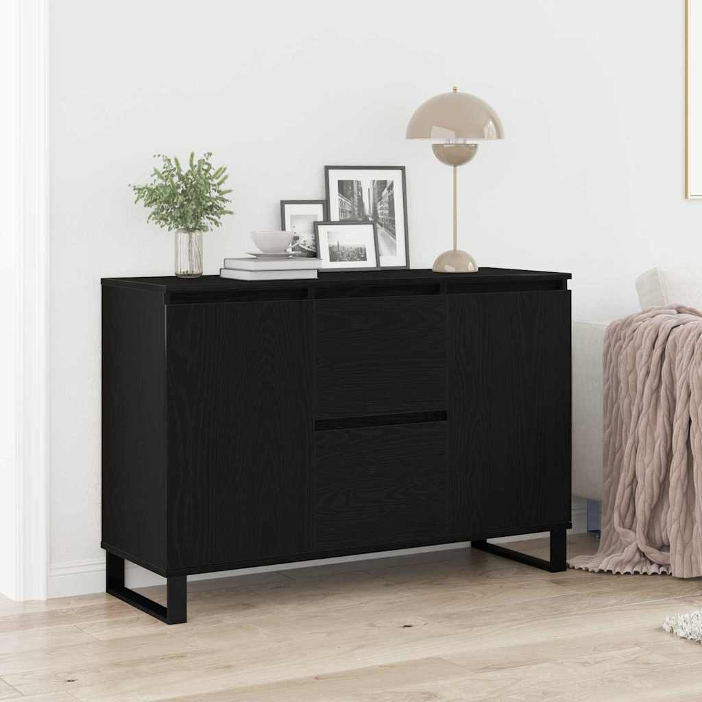 Dressoir met lade Zwart Eiken 101,5 x 35 x 70 cm Bewerkt hout is nu te koop bij PeponiXL, paradijselijk wonen!
