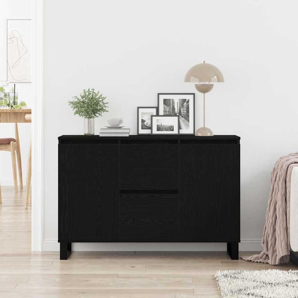Dressoir met lade Zwart Eiken 101,5 x 35 x 70 cm Bewerkt hout is nu te koop bij PeponiXL, paradijselijk wonen!