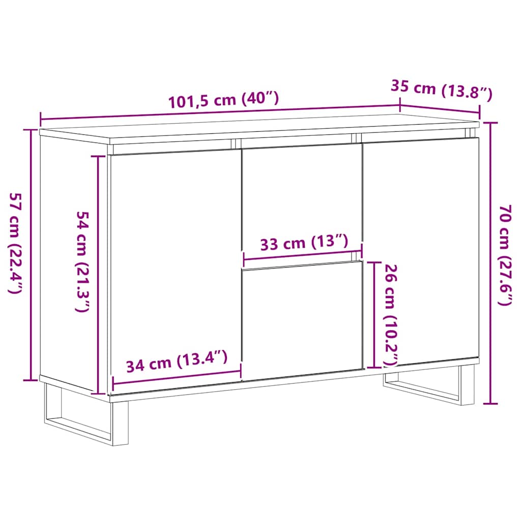 Dressoir met lade Zwart Eiken 101,5 x 35 x 70 cm Bewerkt hout is nu te koop bij PeponiXL, paradijselijk wonen!