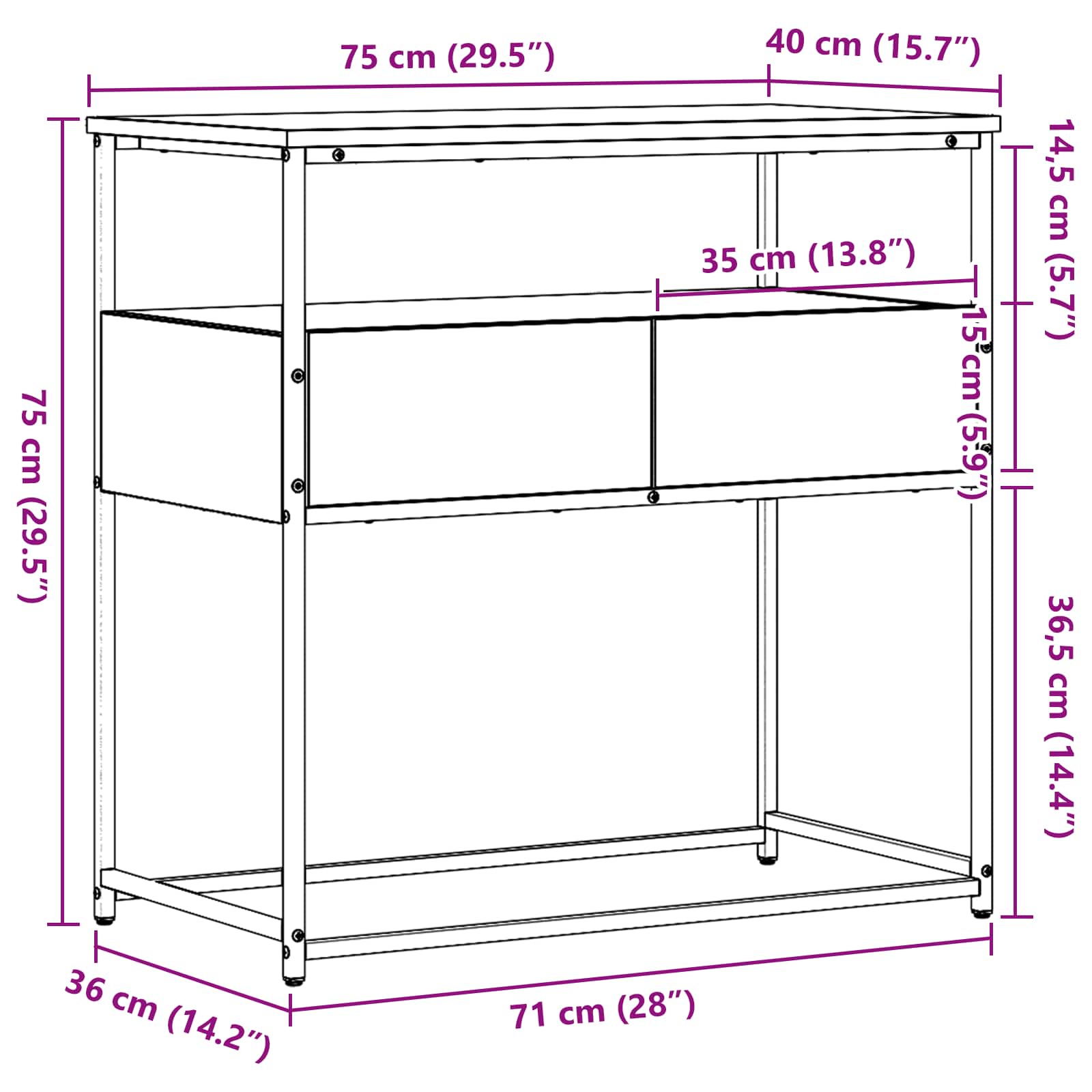 Wandtafel met lade Oud Hout 75 x 40 x 75 cm Bewerkt hout is nu te koop bij PeponiXL, paradijselijk wonen!