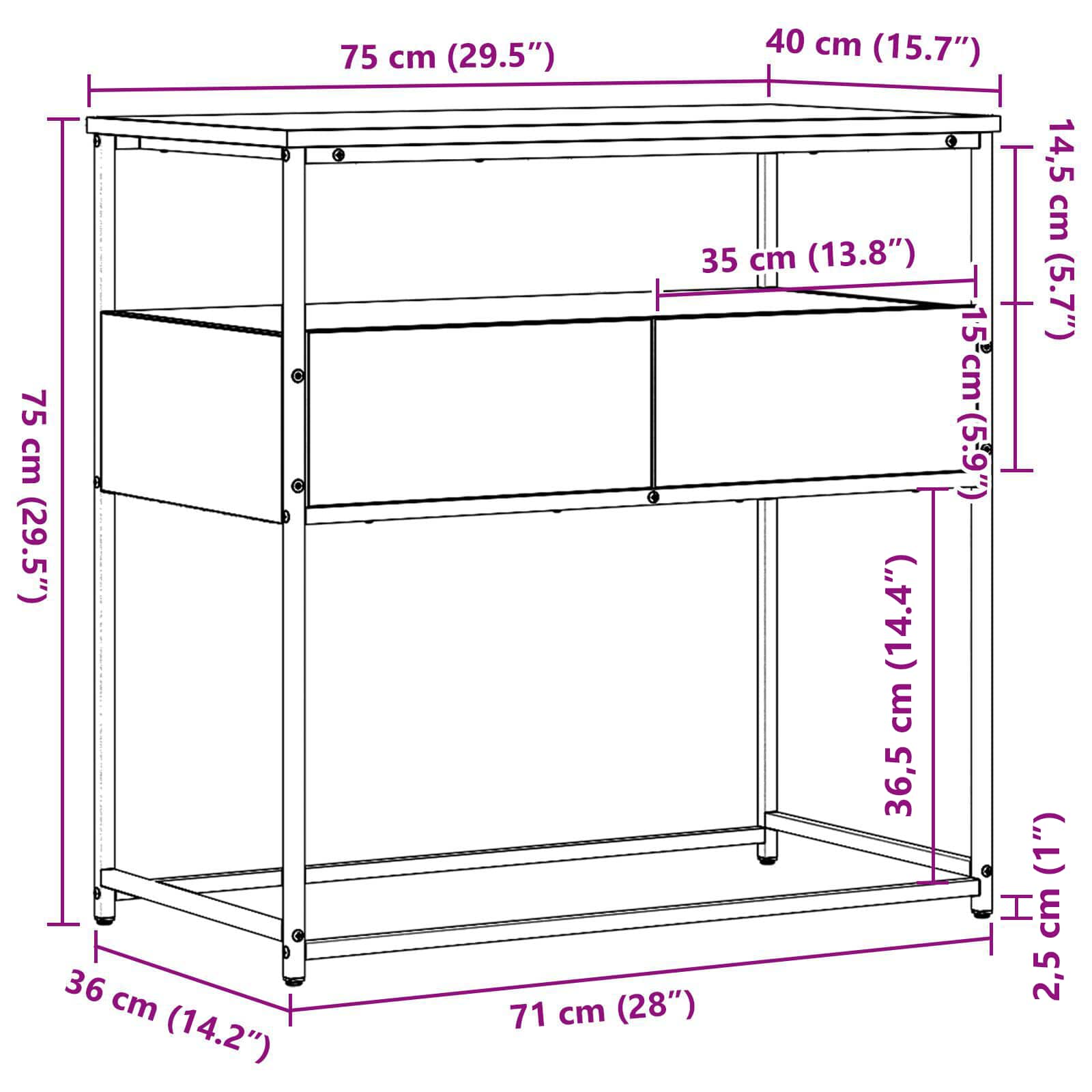 Wandtafel met lade Zwart Eiken 75 x 40 x 75 cm Bewerkt hout is nu te koop bij PeponiXL, paradijselijk wonen!
