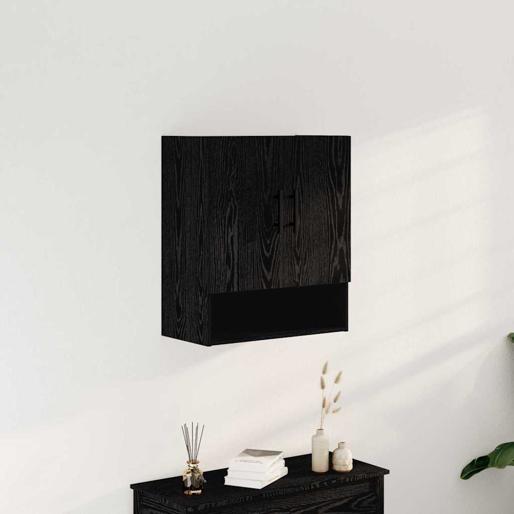 Wandkast Zwart Eiken 60 x 31 x 70 cm Bewerkt hout is nu te koop bij PeponiXL, paradijselijk wonen!