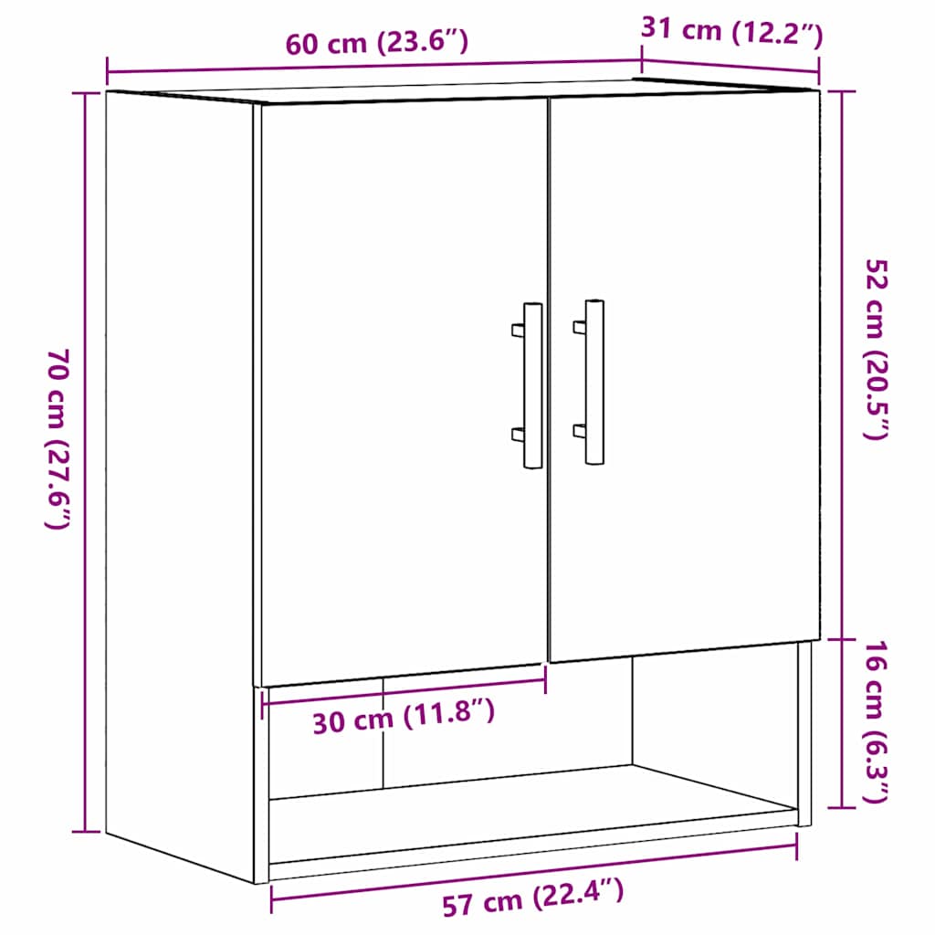 Wandkast Zwart Eiken 60 x 31 x 70 cm Bewerkt hout is nu te koop bij PeponiXL, paradijselijk wonen!