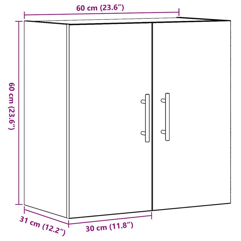 Wandkast Zwart Eiken 60 x 31 x 70 cm Bewerkt hout is nu te koop bij PeponiXL, paradijselijk wonen!
