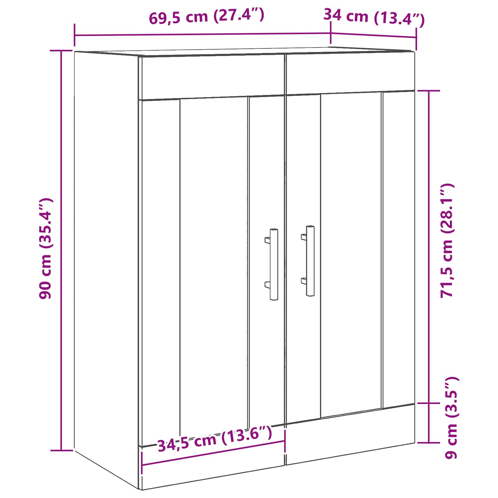 Wandkast Zwart Eiken 69,5 x 34 x 90 cm Bewerkt hout is nu te koop bij PeponiXL, paradijselijk wonen!