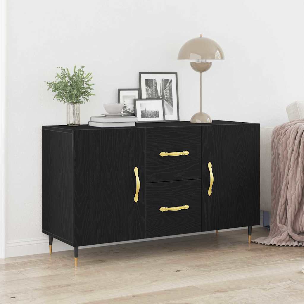 Dressoir met lade Zwart Eiken 100 x 36 x 60 cm Bewerkt hout is nu te koop bij PeponiXL, paradijselijk wonen!