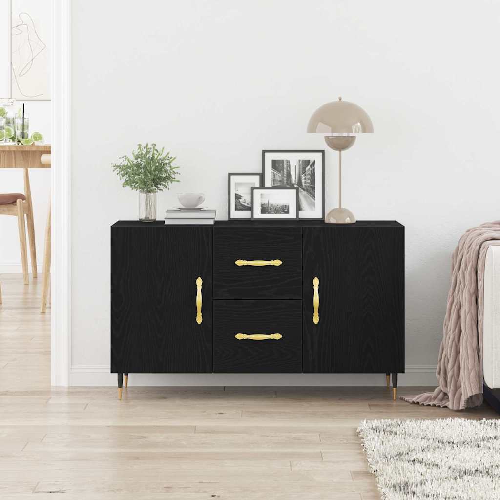 Dressoir met lade Zwart Eiken 100 x 36 x 60 cm Bewerkt hout is nu te koop bij PeponiXL, paradijselijk wonen!