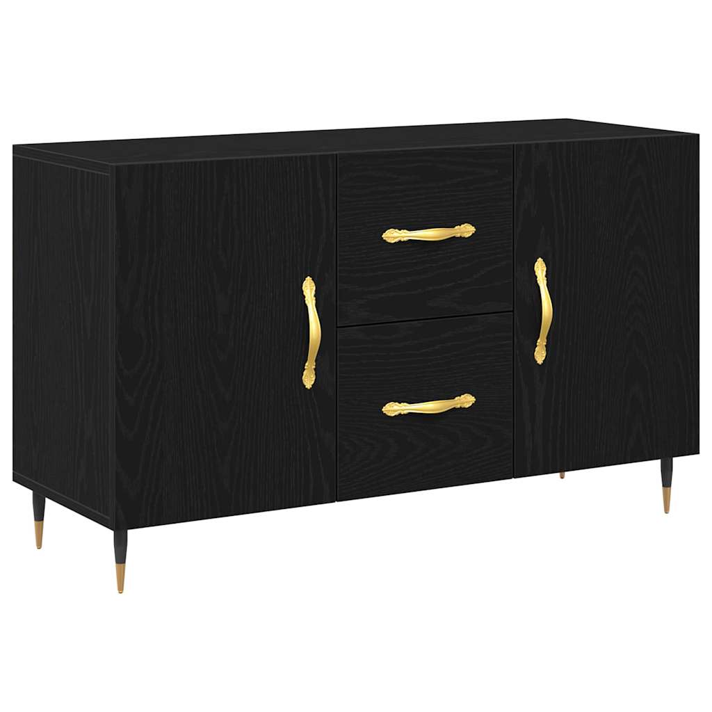 Dressoir met lade Zwart Eiken 100 x 36 x 60 cm Bewerkt hout is nu te koop bij PeponiXL, paradijselijk wonen!