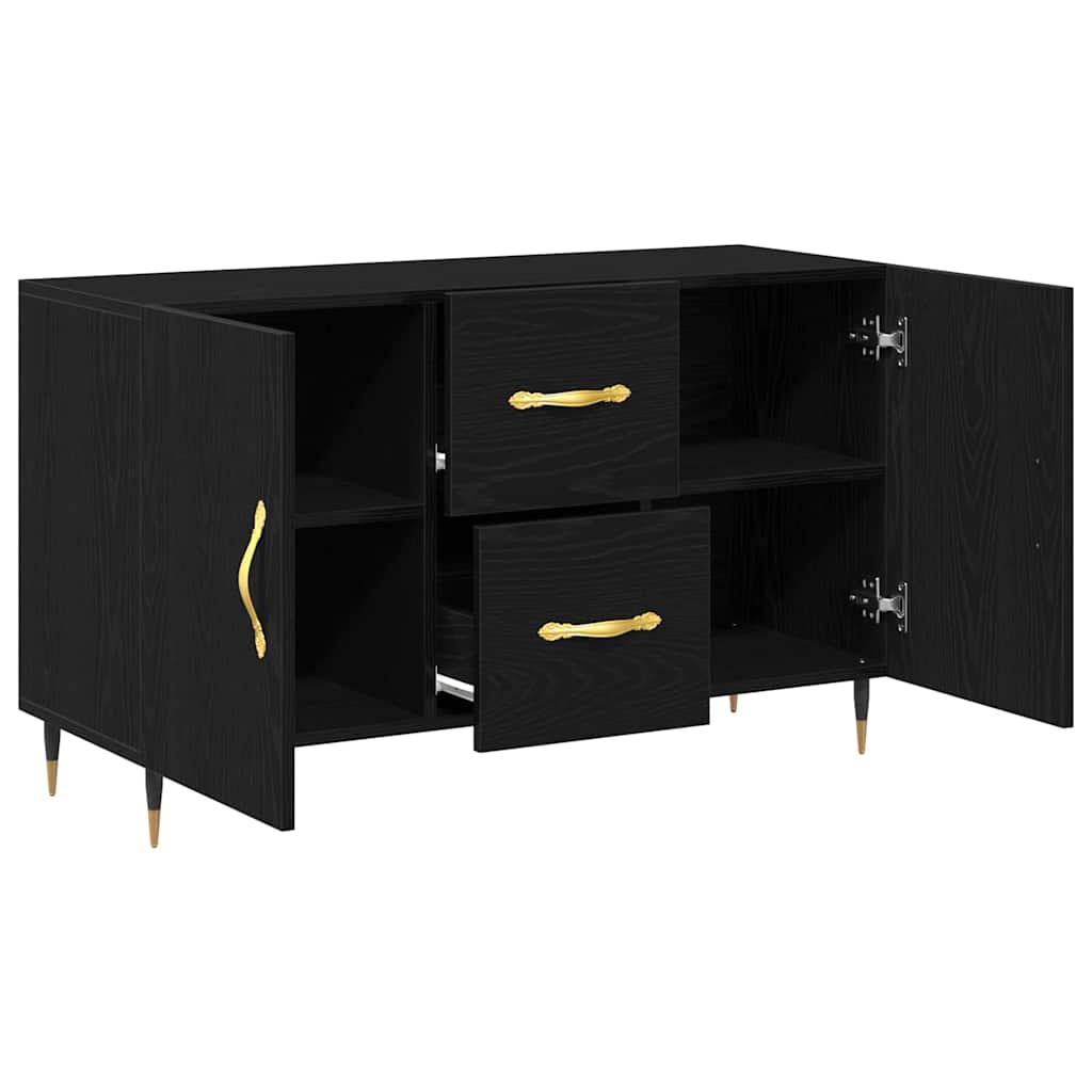Dressoir met lade Zwart Eiken 100 x 36 x 60 cm Bewerkt hout is nu te koop bij PeponiXL, paradijselijk wonen!