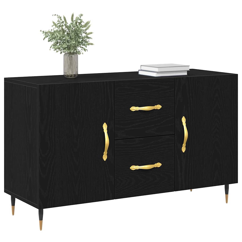 Dressoir met lade Zwart Eiken 100 x 36 x 60 cm Bewerkt hout is nu te koop bij PeponiXL, paradijselijk wonen!
