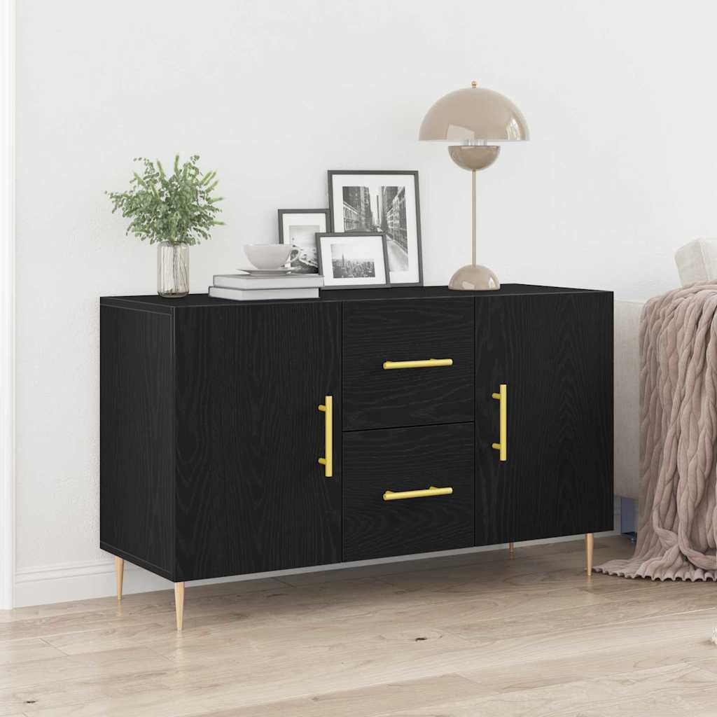 Dressoir met lade Zwart Eiken 100 x 36 x 60 cm Bewerkt hout is nu te koop bij PeponiXL, paradijselijk wonen!