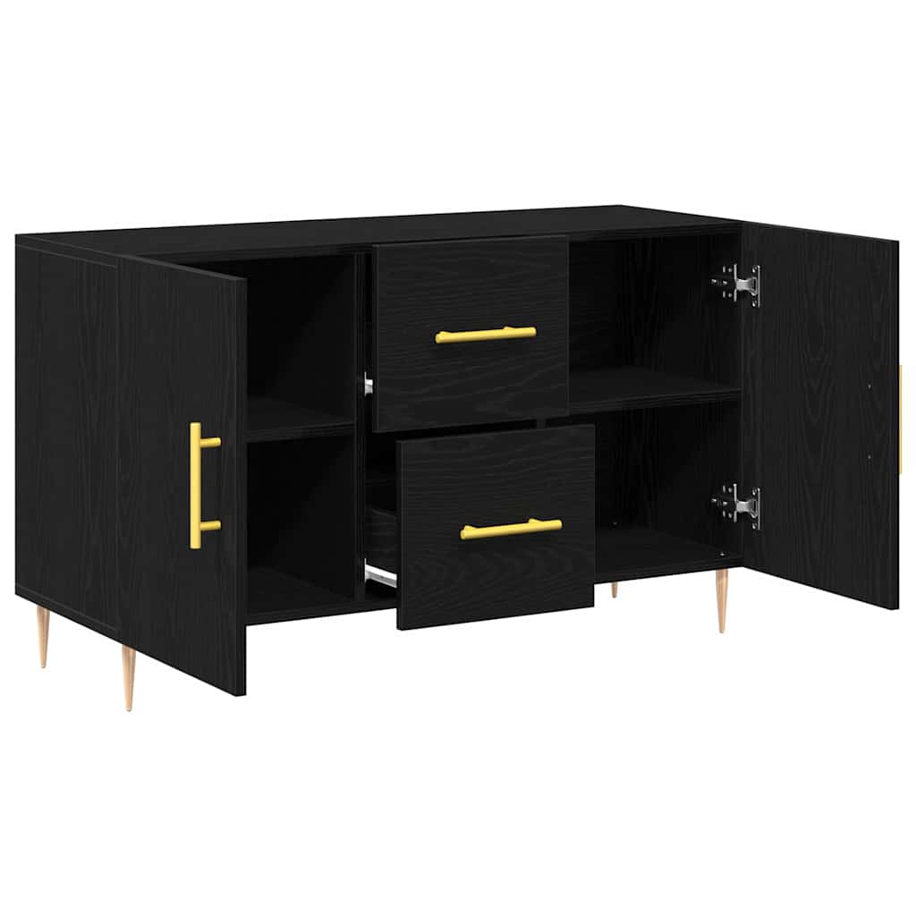 Dressoir met lade Zwart Eiken 100 x 36 x 60 cm Bewerkt hout is nu te koop bij PeponiXL, paradijselijk wonen!