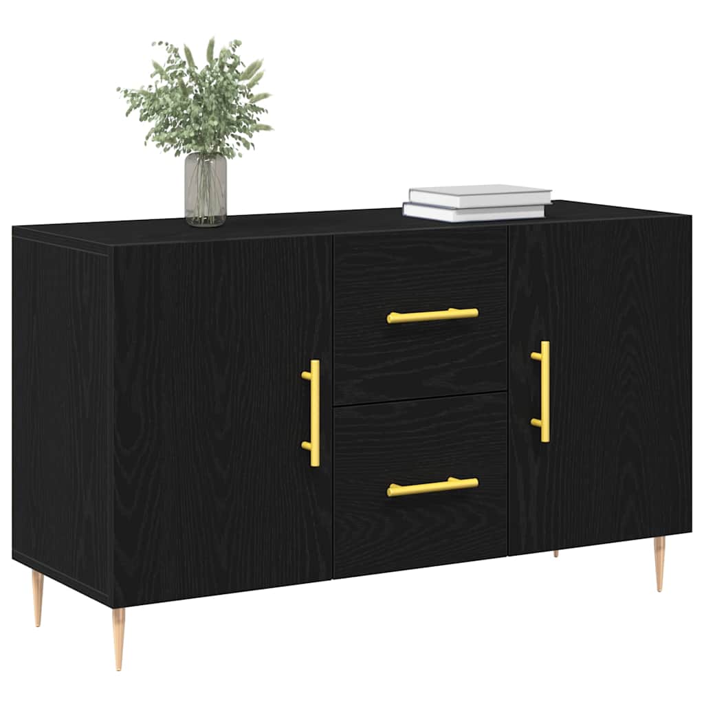 Dressoir met lade Zwart Eiken 100 x 36 x 60 cm Bewerkt hout is nu te koop bij PeponiXL, paradijselijk wonen!