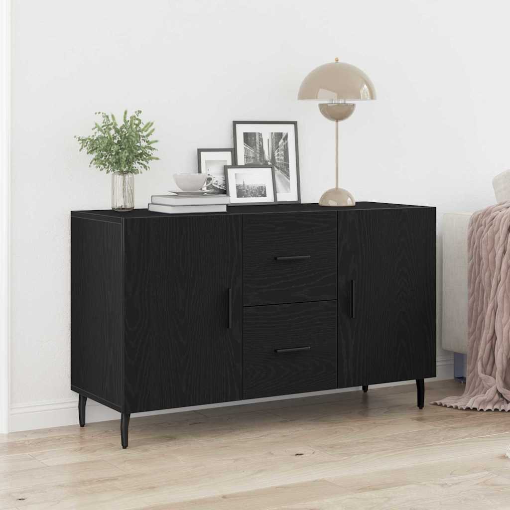 Dressoir met lade Zwart Eiken 100 x 36 x 60 cm Bewerkt hout is nu te koop bij PeponiXL, paradijselijk wonen!